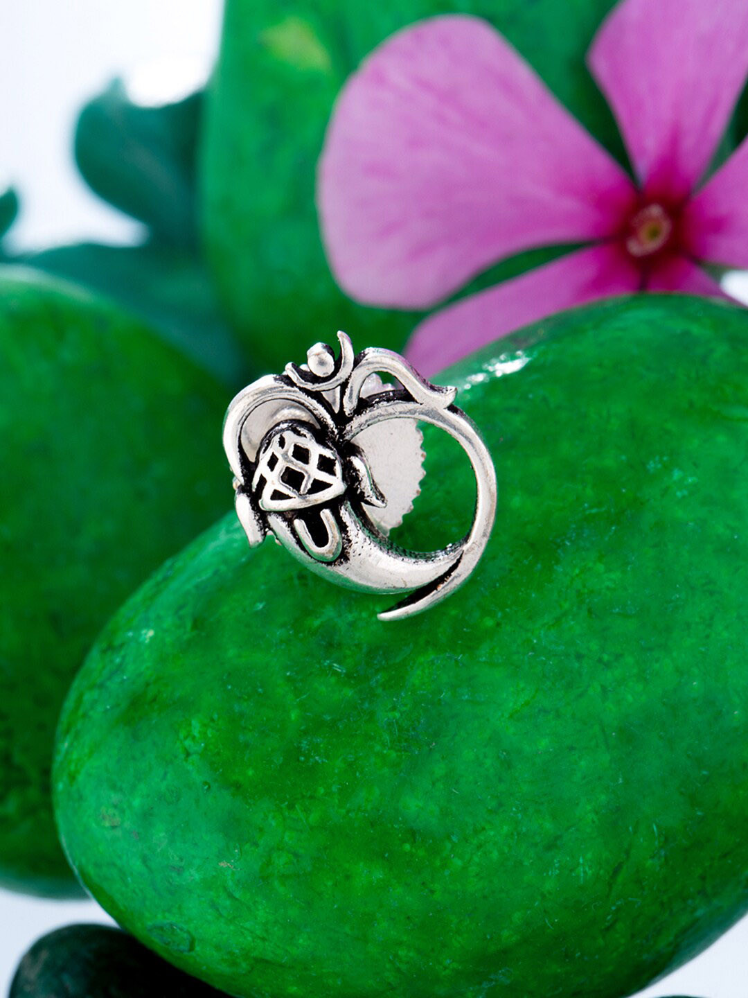 Dare by Voylla Men Silver-Toned Religious Studs Silver Plated OM Earring