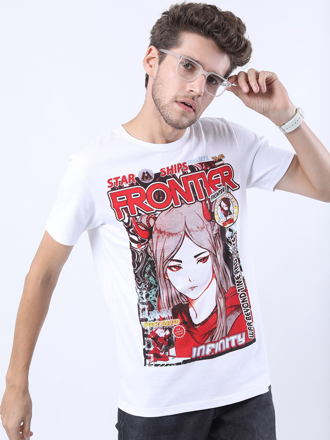 KETCH Men White Graphic Print Front & Back Slim Fit T-shirt