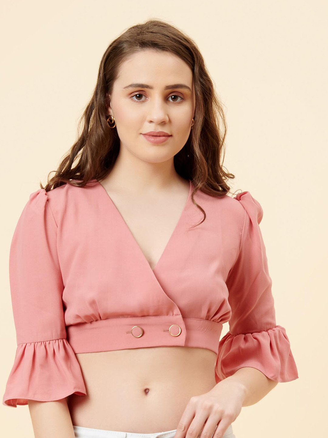 enzeo Women Pink Wrap Crop Top