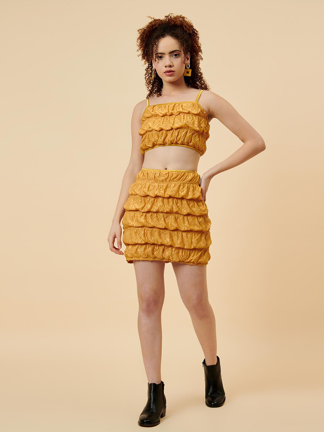 enzeo Yellow Ruched Crop Top