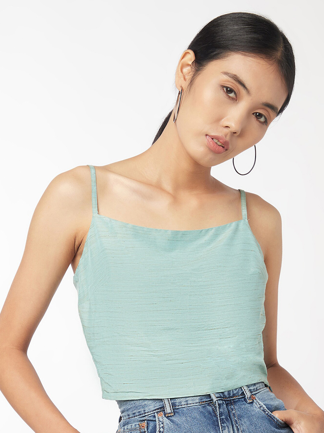 enzeo Women Turquoise Blue Tank Crop Top