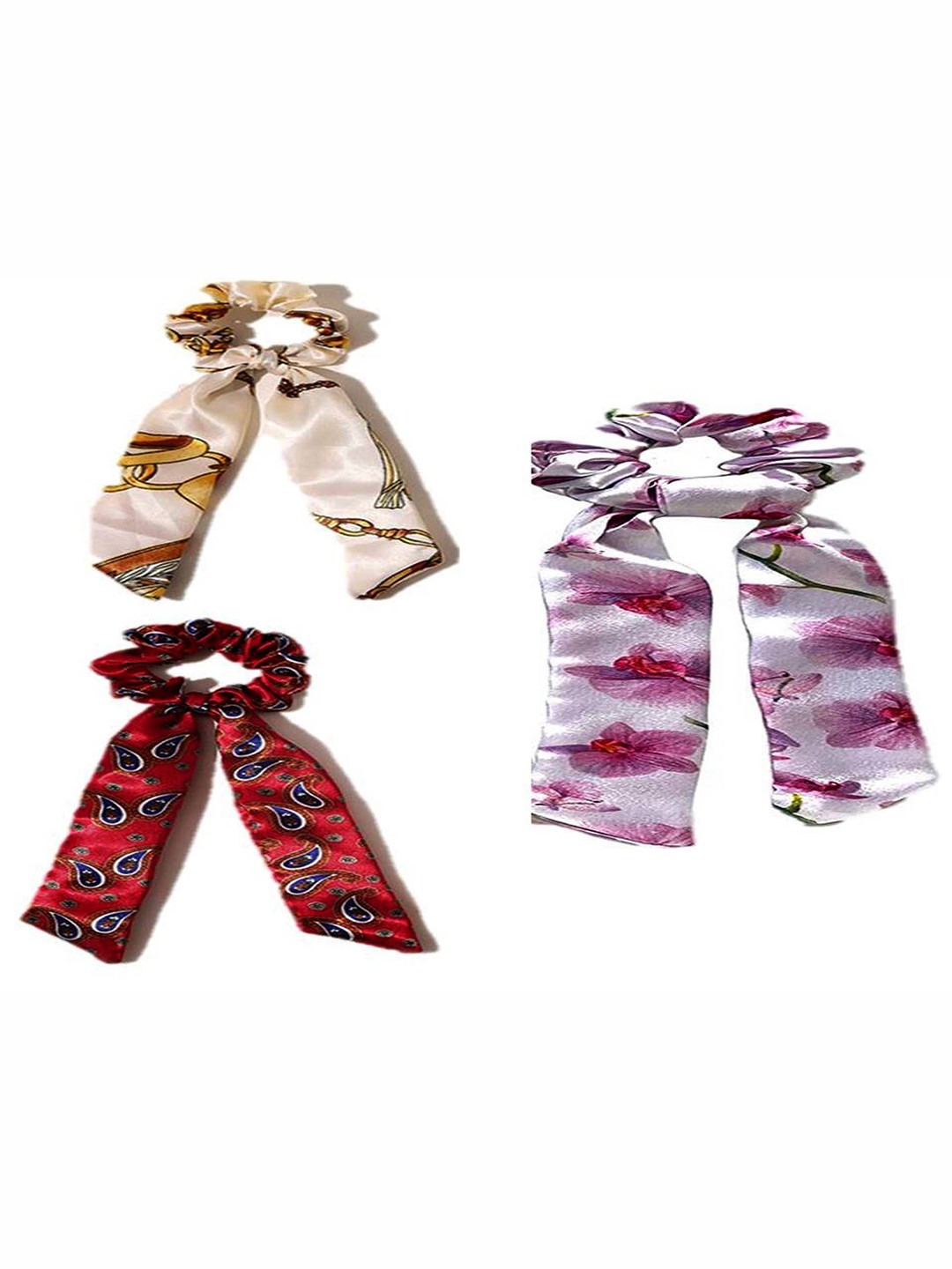 DIAN Women Pack of 3 Multicolor Satin Print Hair Scarf Scrunchies