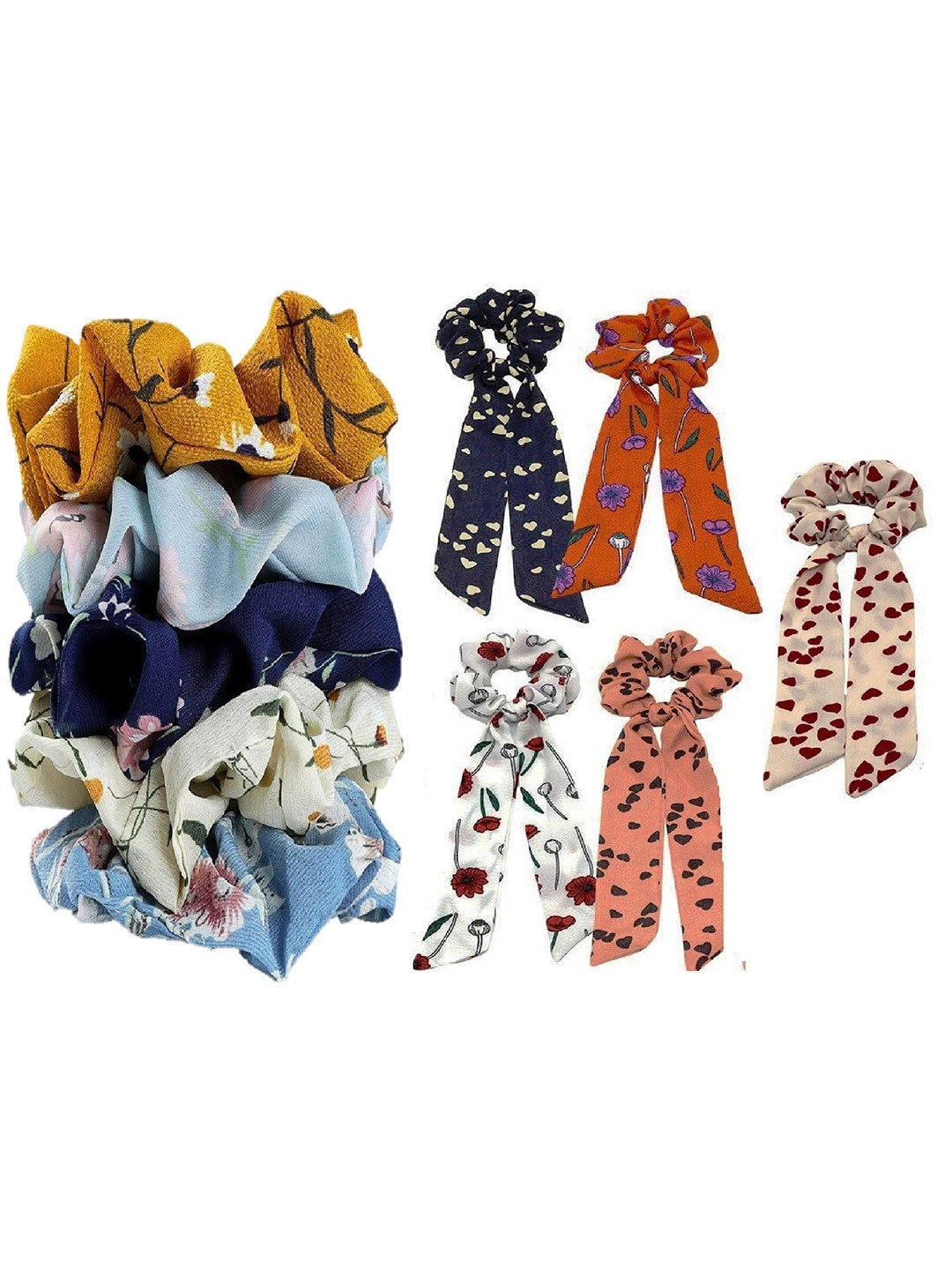 DIAN Women Multicolor Pack of 10 Hair Scrunchies & Hair Band
