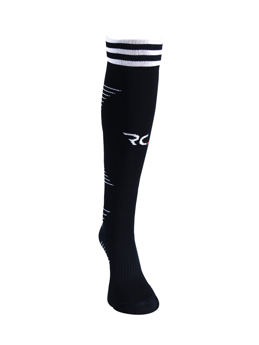 RC. ROYAL CLASS Men Black & White Striped Printed Football Knee-Length Socks