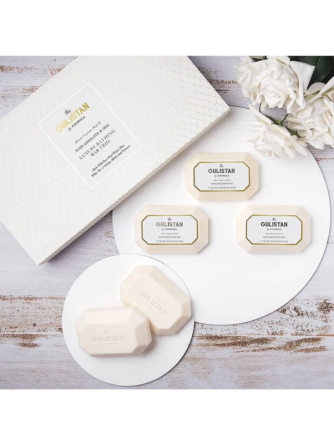 Kimirica The Gulistan Rose Absolute & Iris Bathing Soap Bar Trio Luxury Gift Set- 85g Each