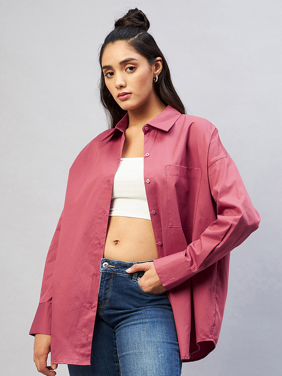CHIMPAAANZEE Women Red Oversized Casual Shirt