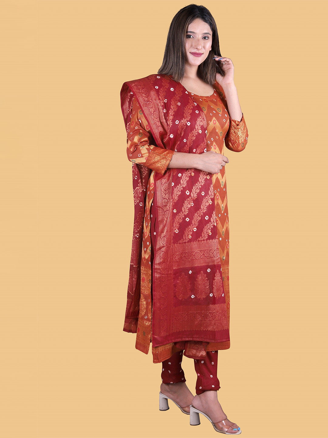 Divine International Trading Co Women Mustard & Gold-Toned Pure Cotton Unstitched Dress Material