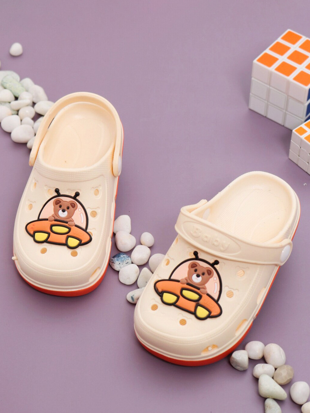 Yellow Bee Boys Cream & Orange Clogs Sandals