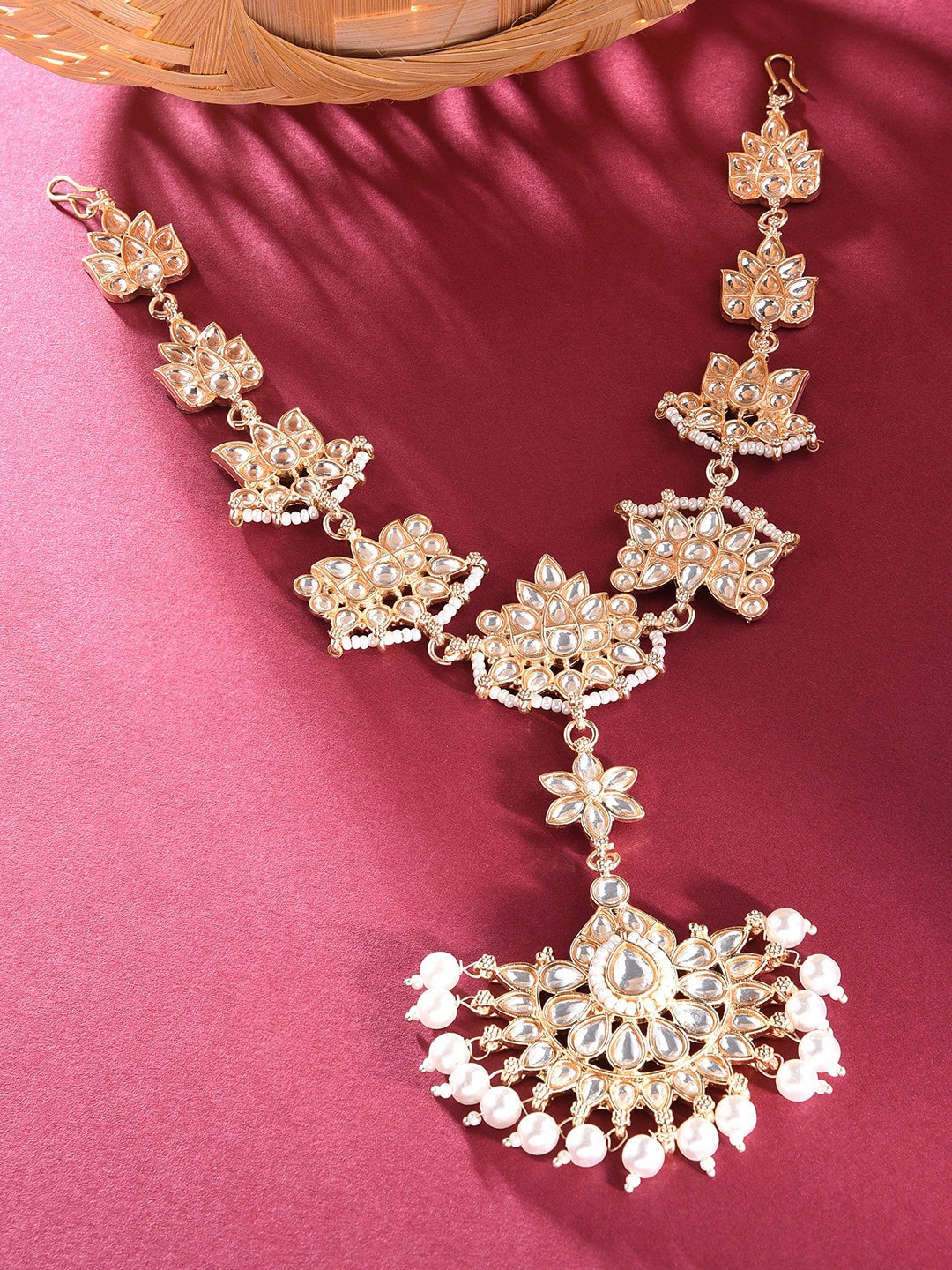 Zaveri Pearls Women Gold Tone Kundan & Pearls Floral Bridal Head Chain