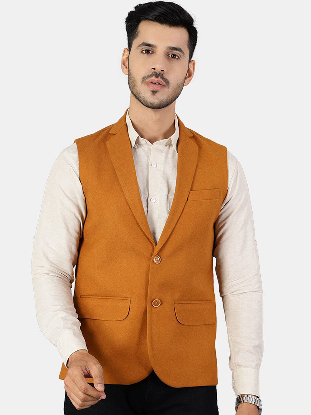 Wintage Men Orange Tweed Wool Waistcoat