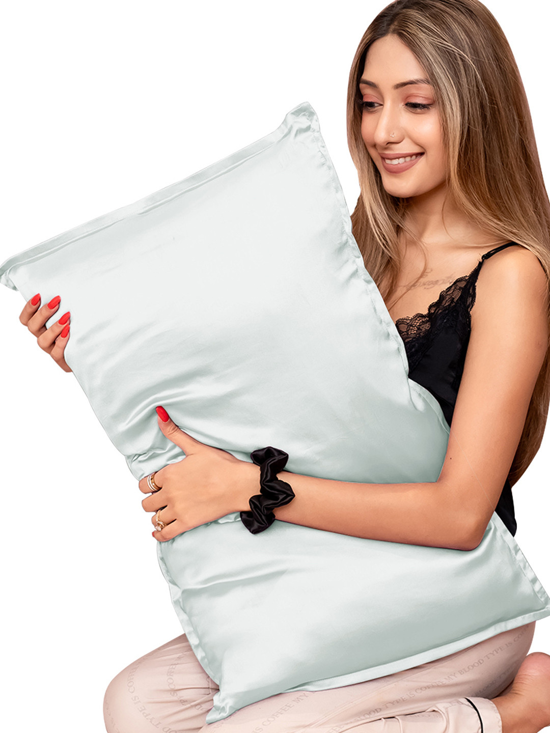 Furbo Set Of 2 Silver Solid Mulberry Silk Pillow Covers