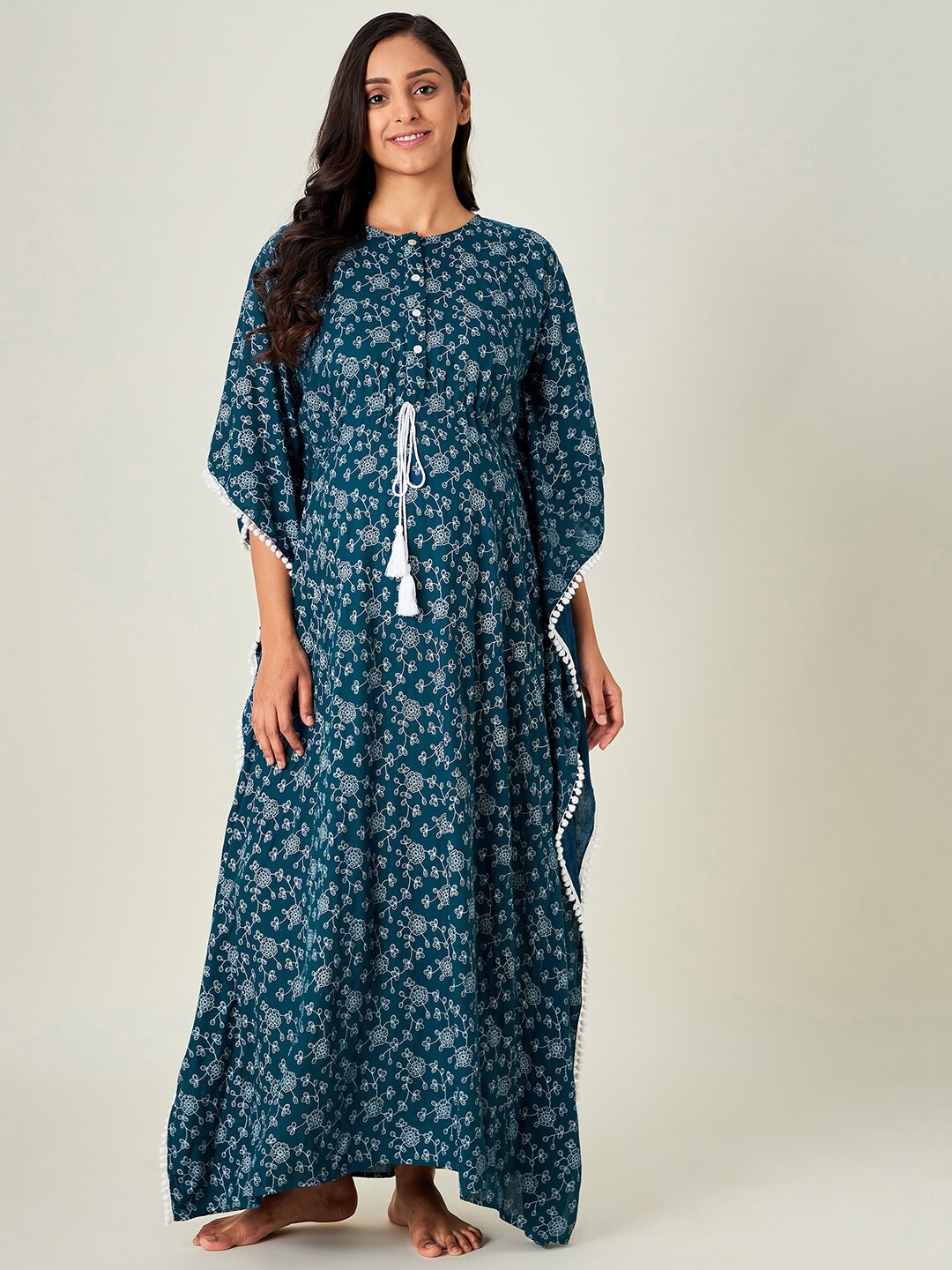 The Kaftan Company Navy Blue Printed Maternity Kaftan Maxi Nightdress