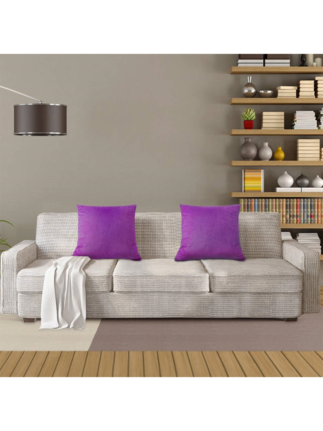 Pum Pum Purple Velvet Durable 2 Piece Textured Square Cushion Covers -12x12In