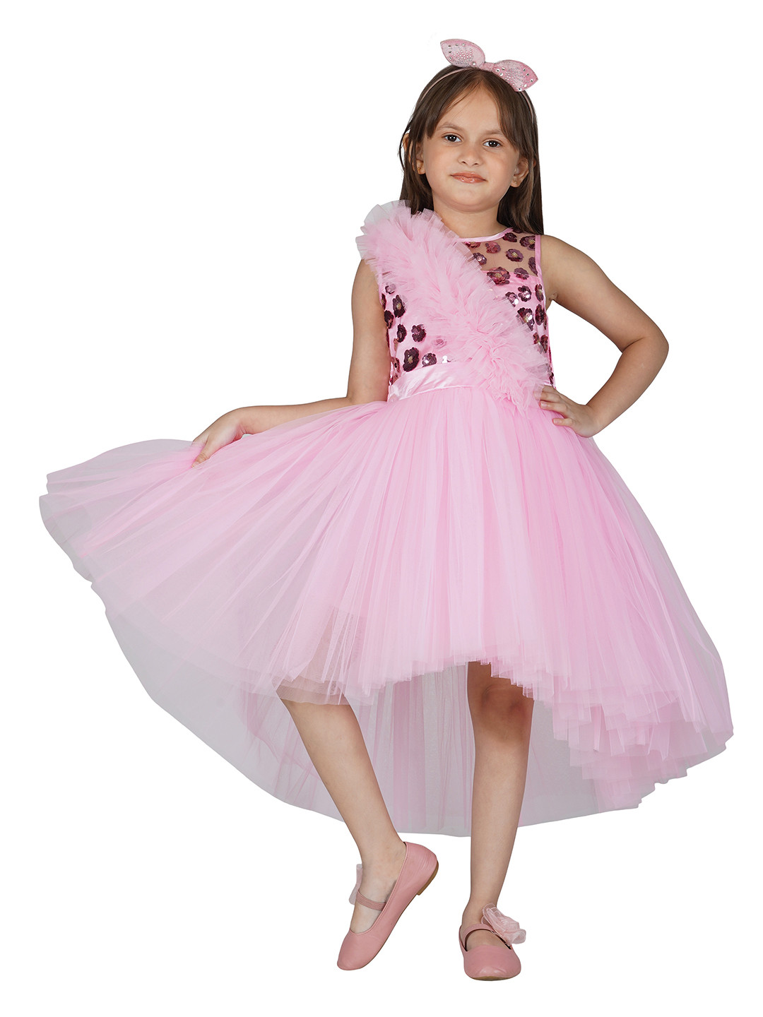 Toy Balloon kids Pink Layered Net Maxi Dress