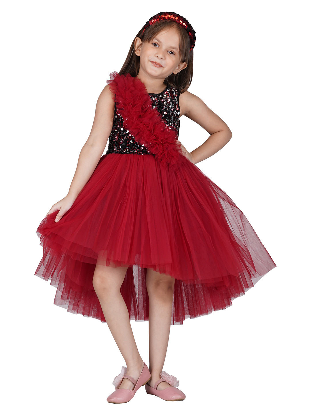 Toy Balloon kids Maroon Layered Net Dress