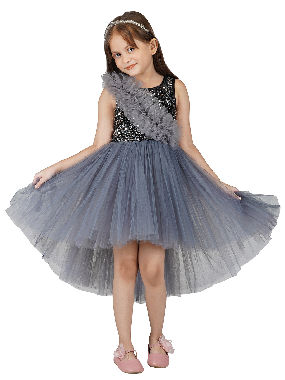 Toy Balloon kids Grey Layered Net Dress