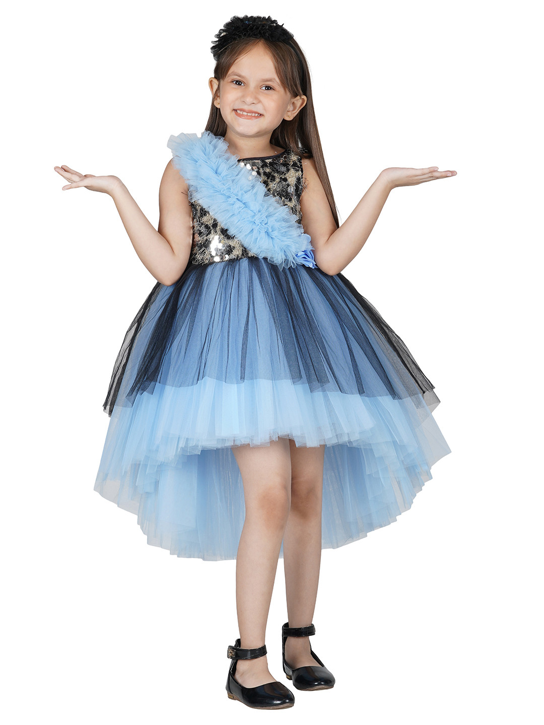 Toy Balloon kids Blue Layered Net Maxi Dress