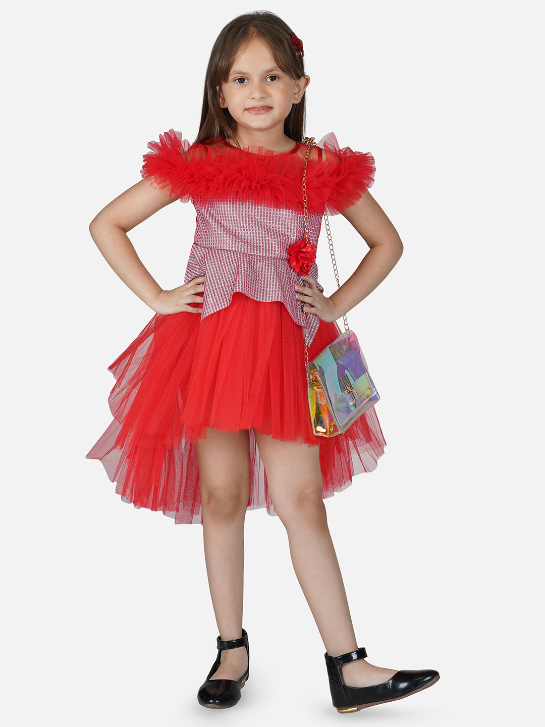Toy Balloon kids Girls Red Layered Net Dress