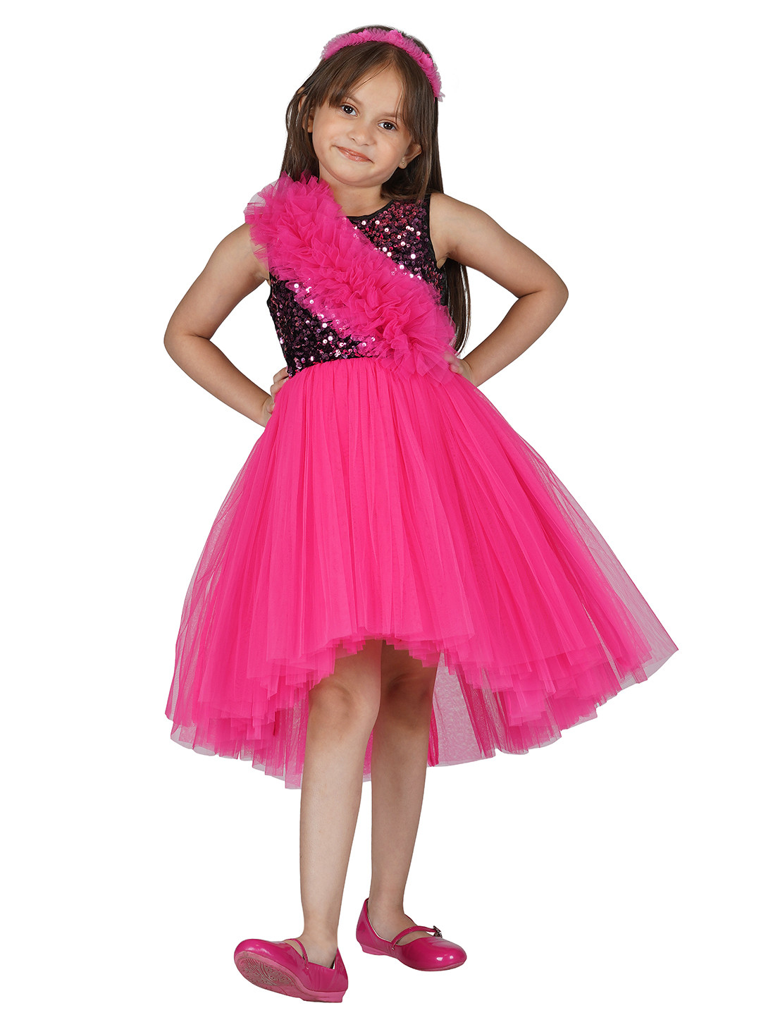 Toy Balloon kids Girls Pink Embellished Layered Net Dress