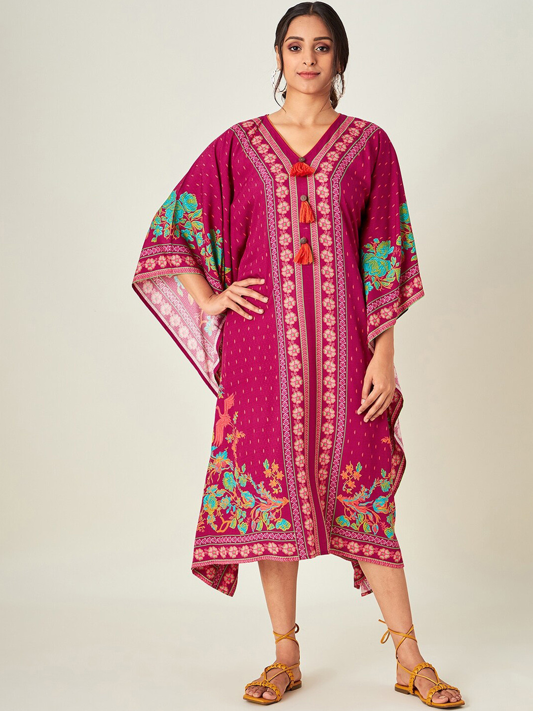 The Kaftan Company Women Pink & Green Printed Resort Cover Up