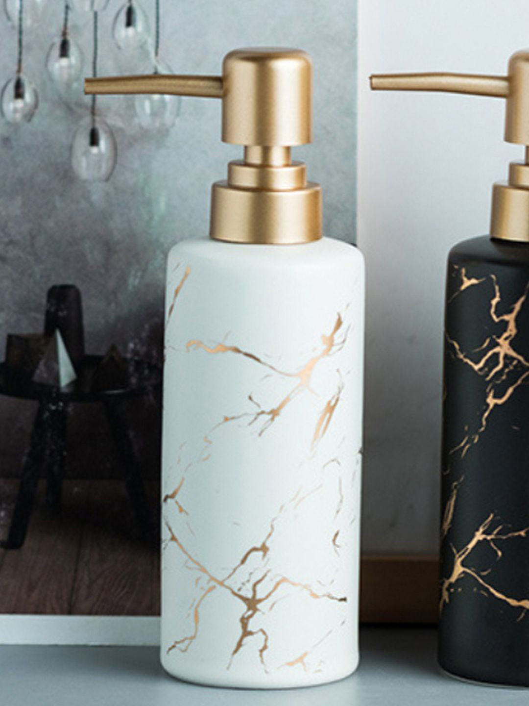 Nestasia White Marble Printed Ceramic Shampoo Dispenser Bottle