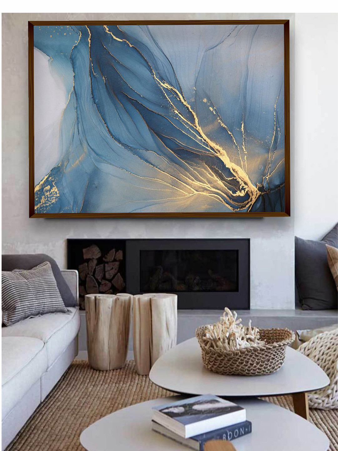 The Art House Blue & Golden Abstract Painting Wall Art