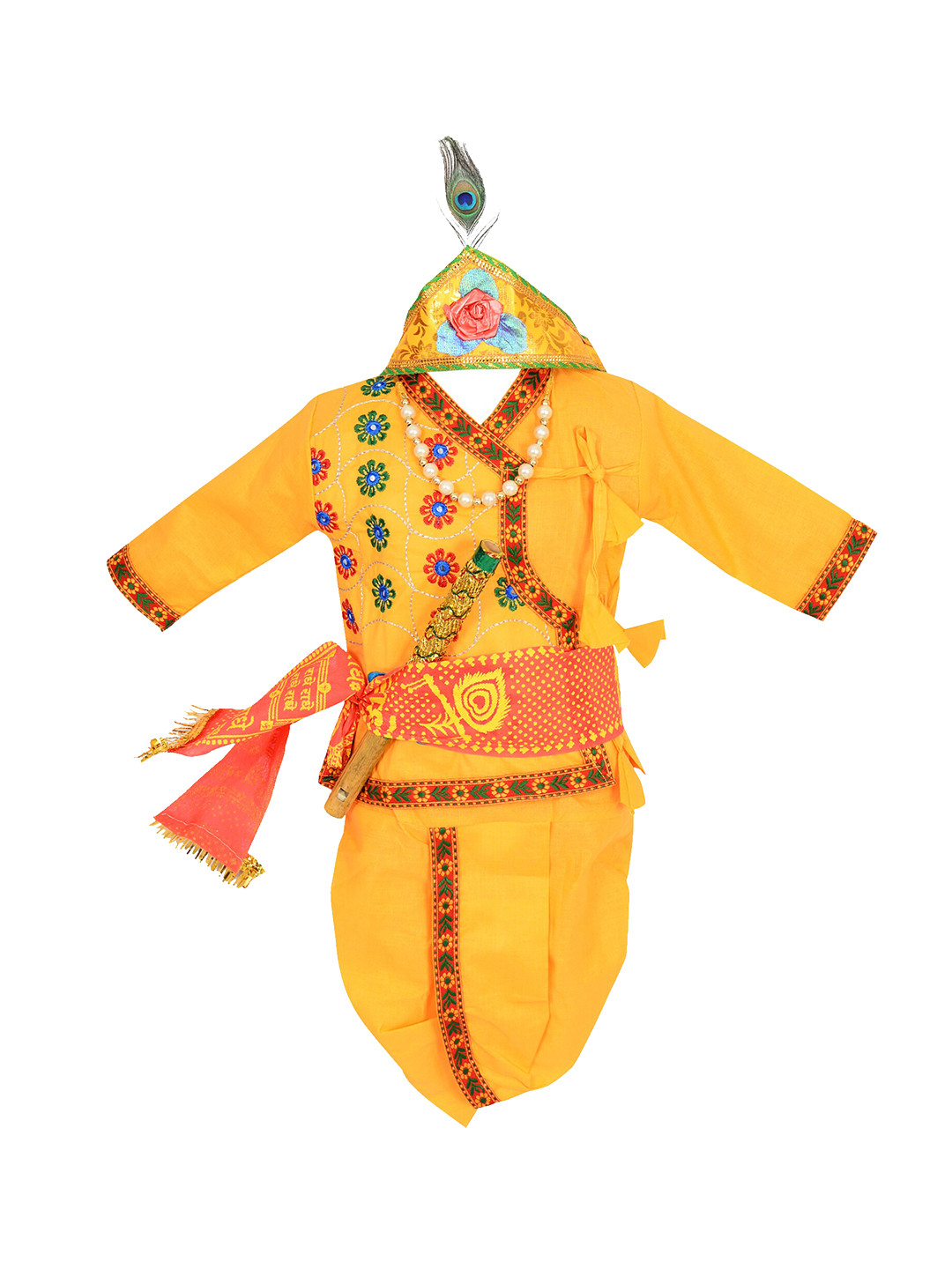 ahhaaaa Boys Yellow Embroidered Angrakha Kurti with Dhoti Pants