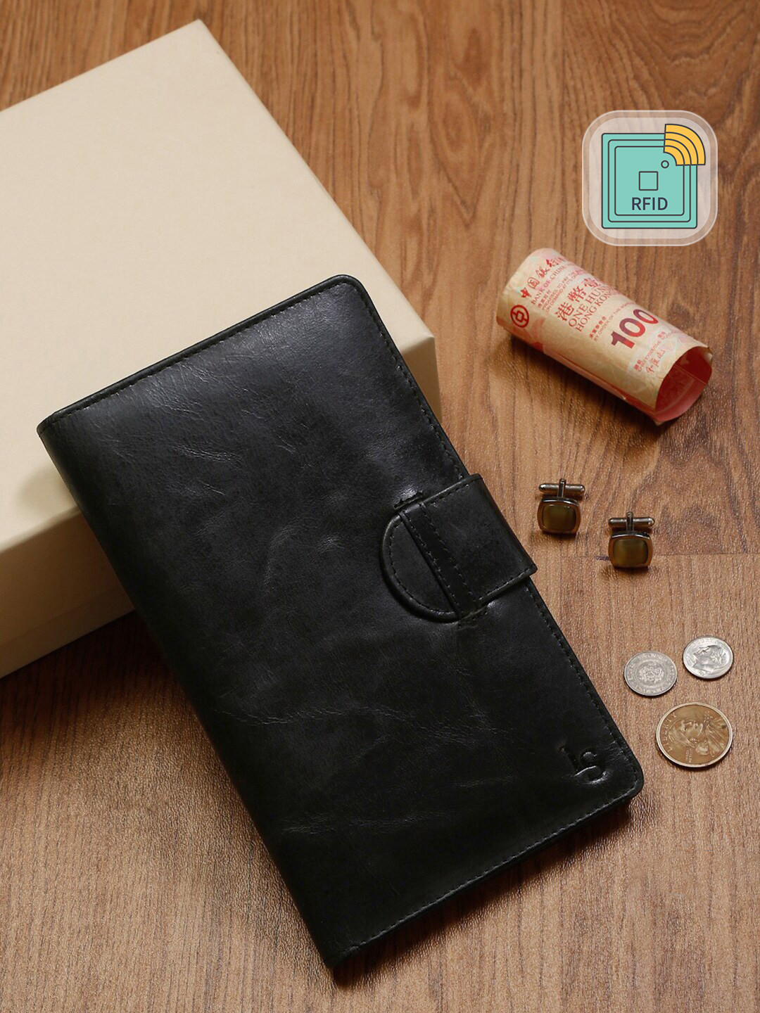LOUIS STITCH Men Black Leather Passport Holder