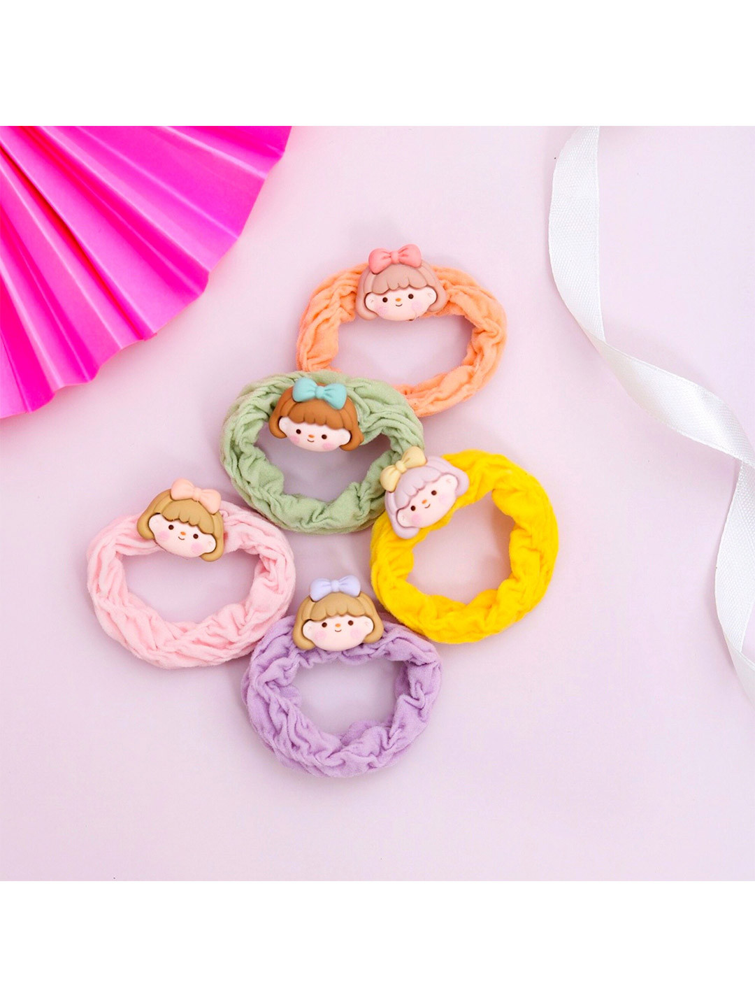 Yellow Bee Girls Purple & Yellow Set of 5 Ponytail Holders