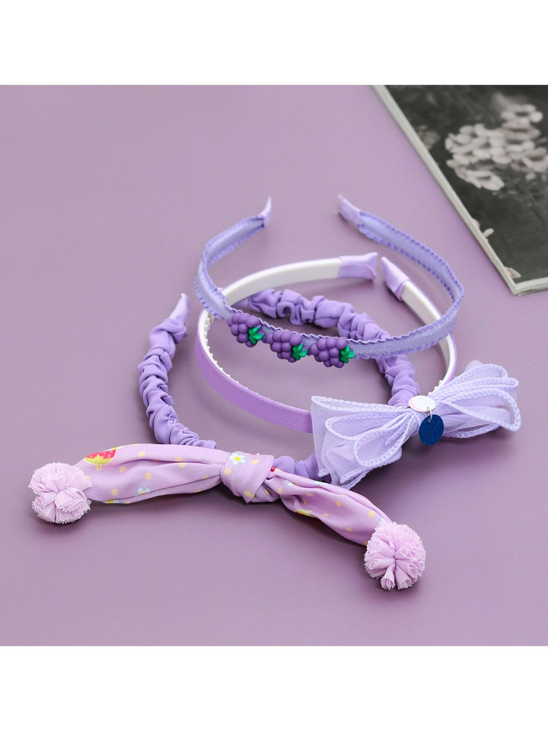 Yellow Bee Kids-Girls Purple & Mustard Set of 3 Hairband