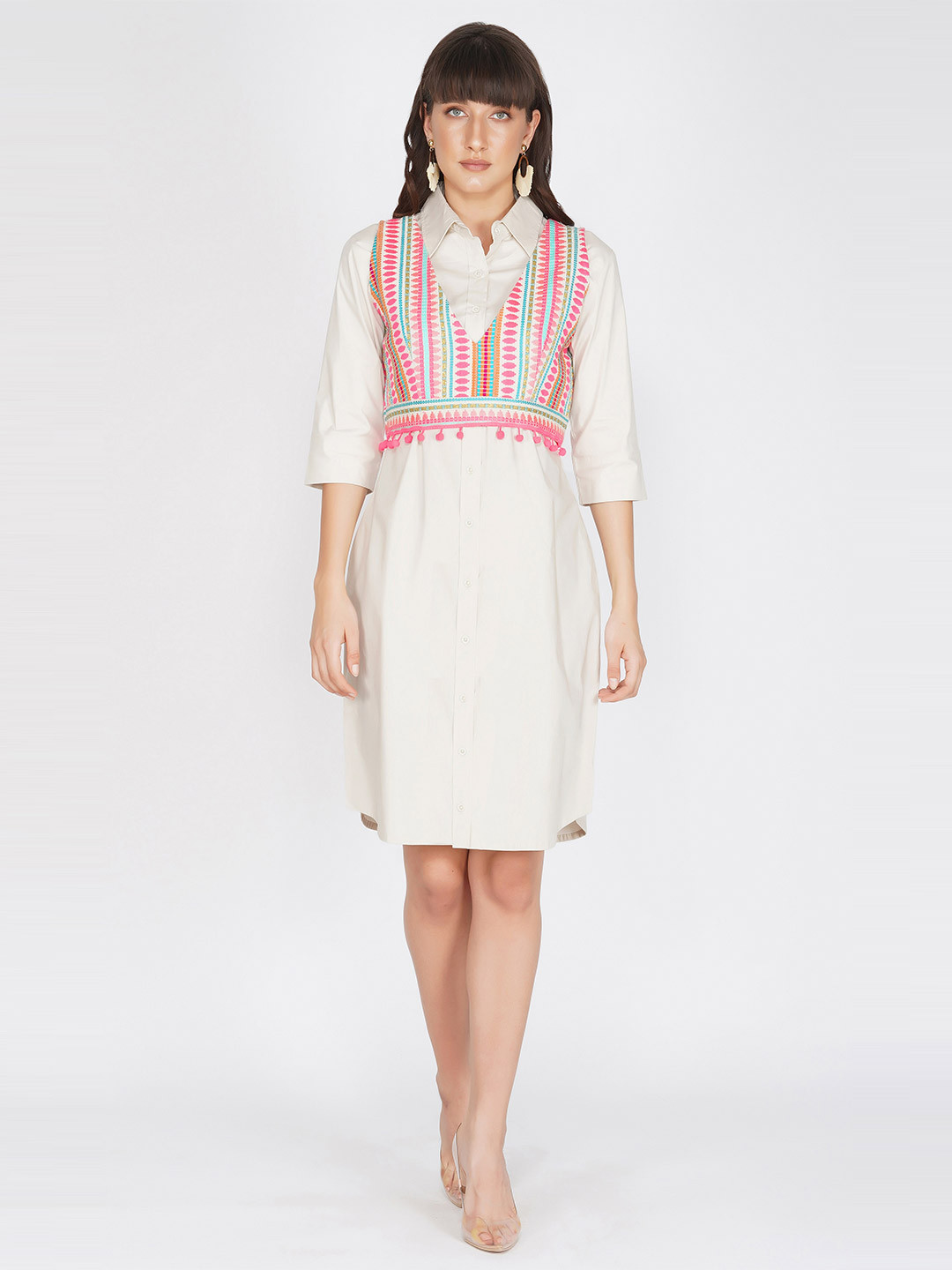 KOVET Cream-Coloured & Pink Shirt Dress