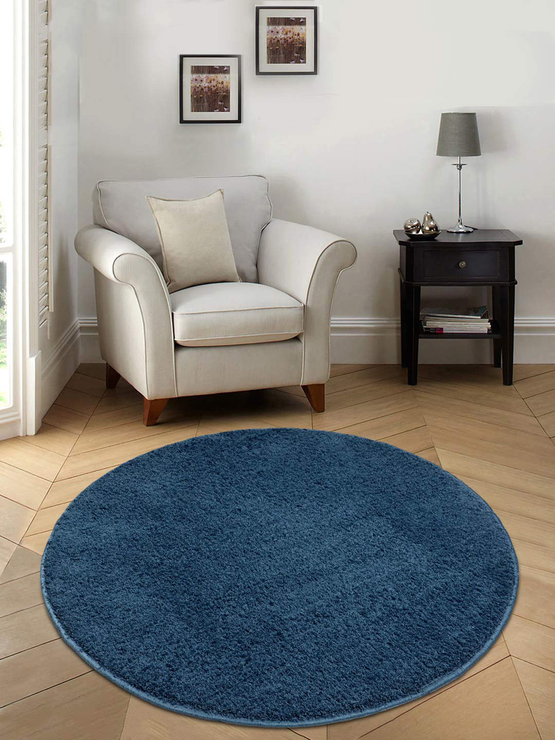 Saral Home Blue Solid Round Anti-Skid Floor Mats & Dhurries