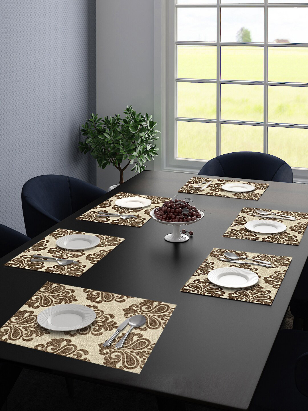 Saral Home 6 Pieces Beige & Grey Ethnic Motifs Table Placemats