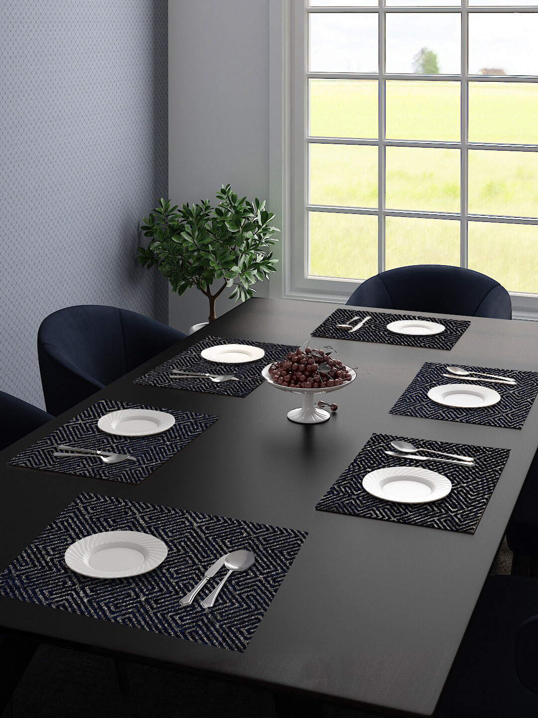 Saral Home Set Of 6 Blue Self-Design Table Placemats