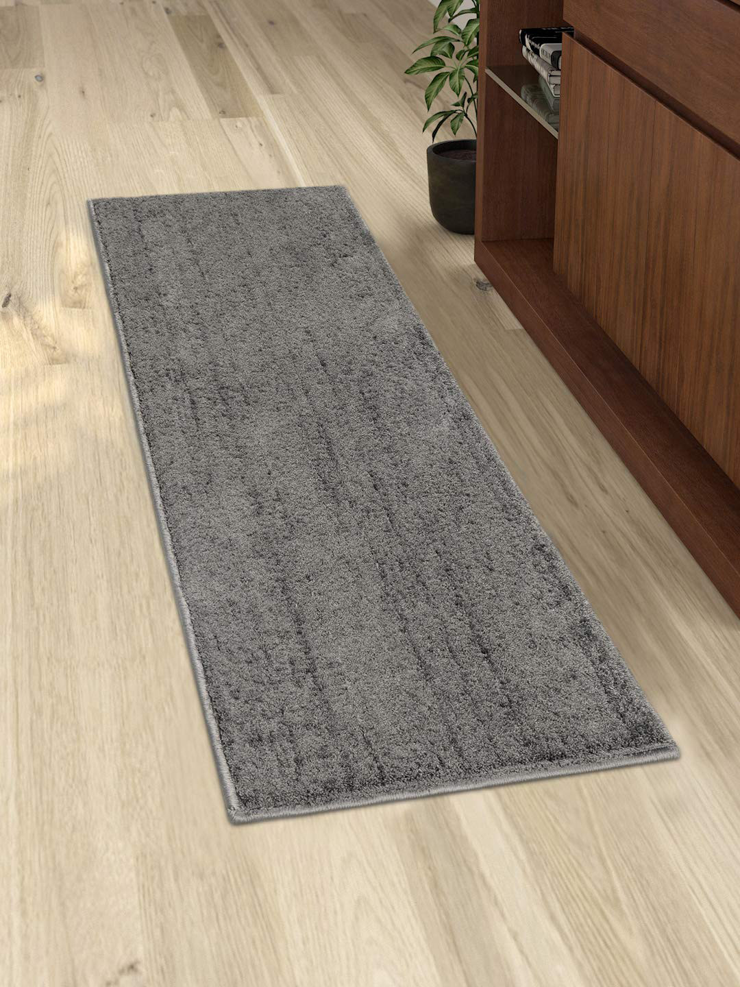 Saral Home Grey Solid Cotton Anti-Skid Runner Mats