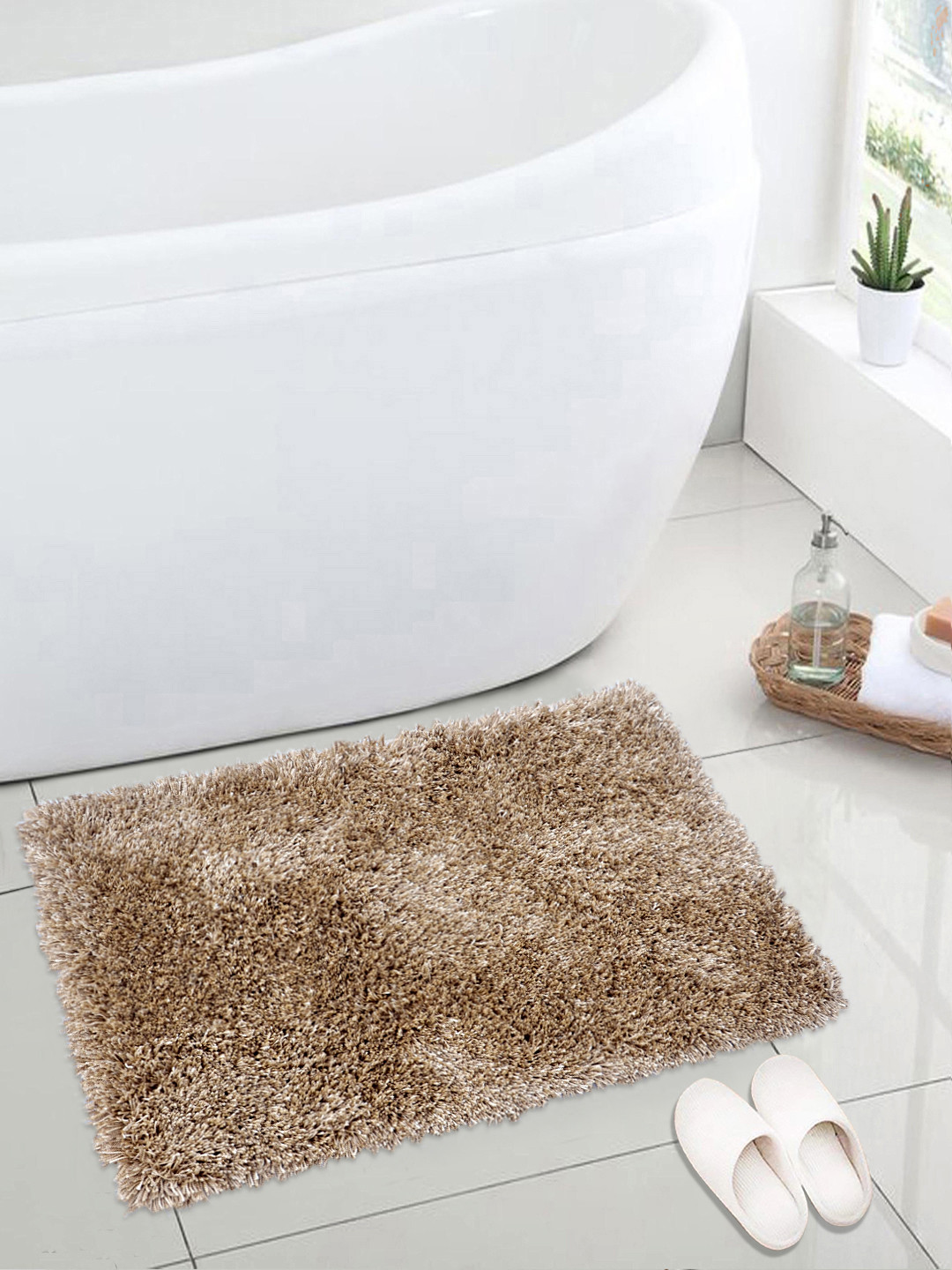 Saral Home Gold Coloured Solid Shaggy Floor Mat