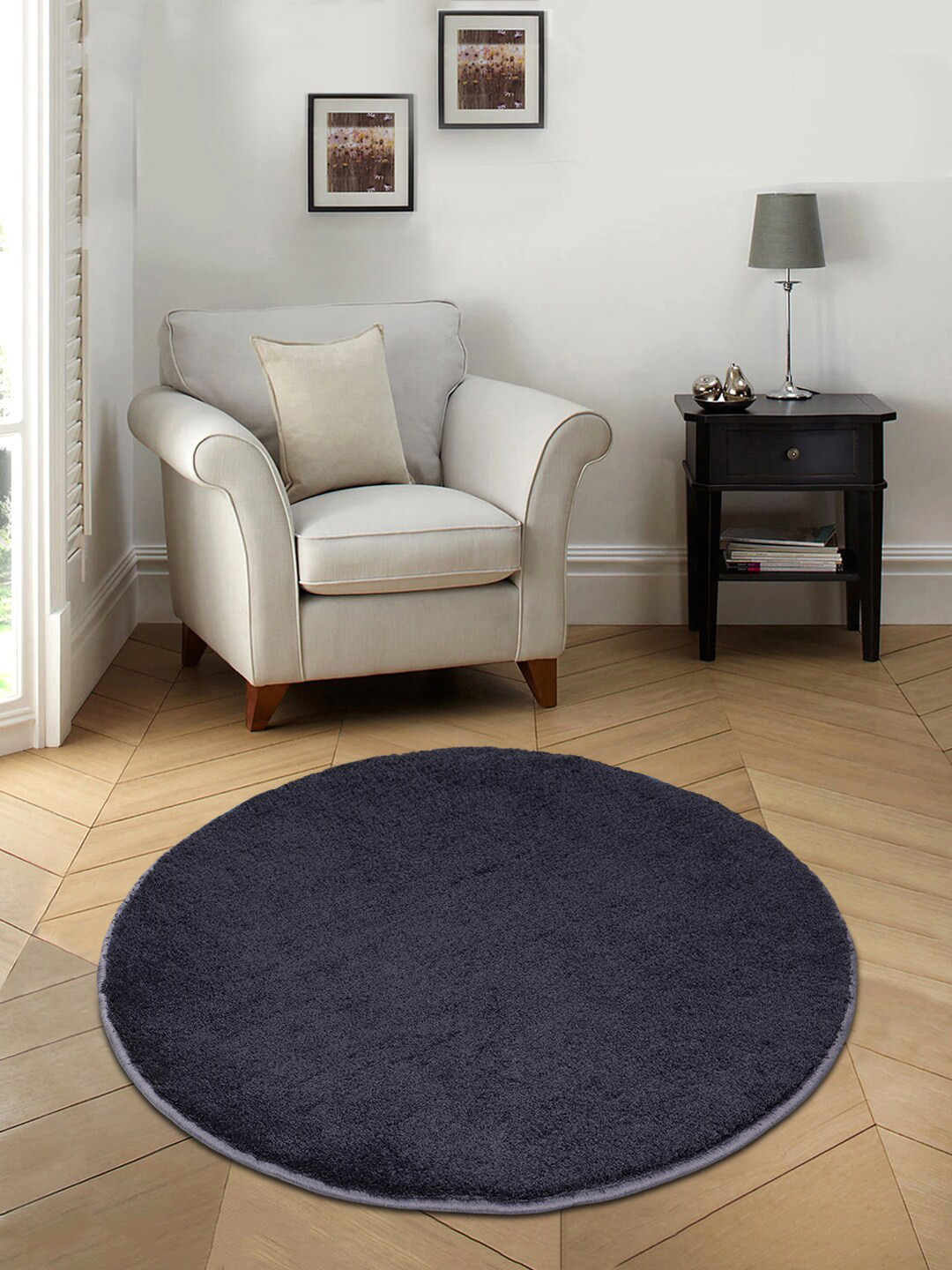 Saral Home Blue Solid Floor Anti-Skid Round Mats & Dhurries