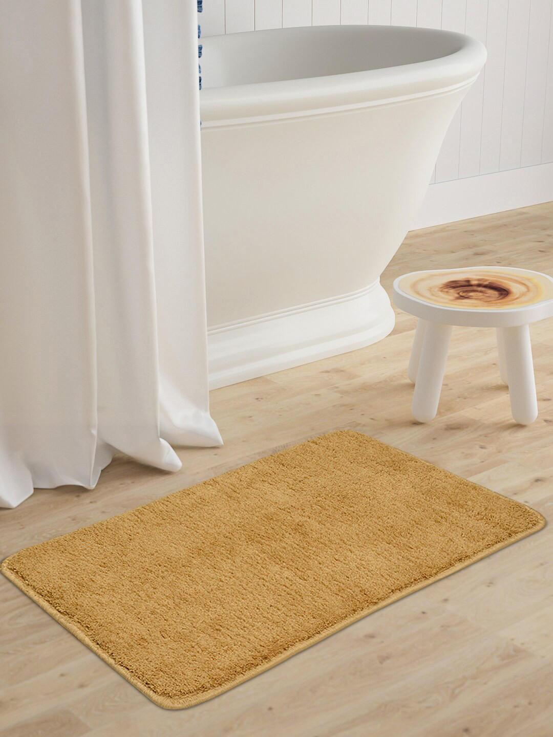 Saral Home Gold-Color Solid 210GSM Cotton Anti-Skid Bath Rugs