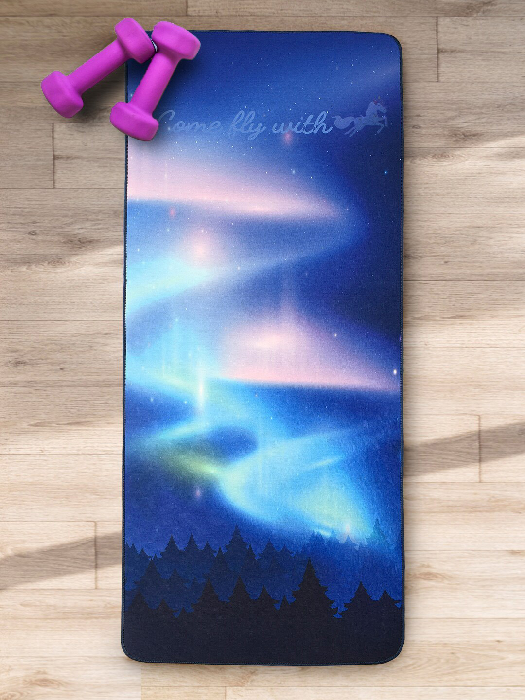 Saral Home Blue Printed  Polyester Antiskid Yoga Mat