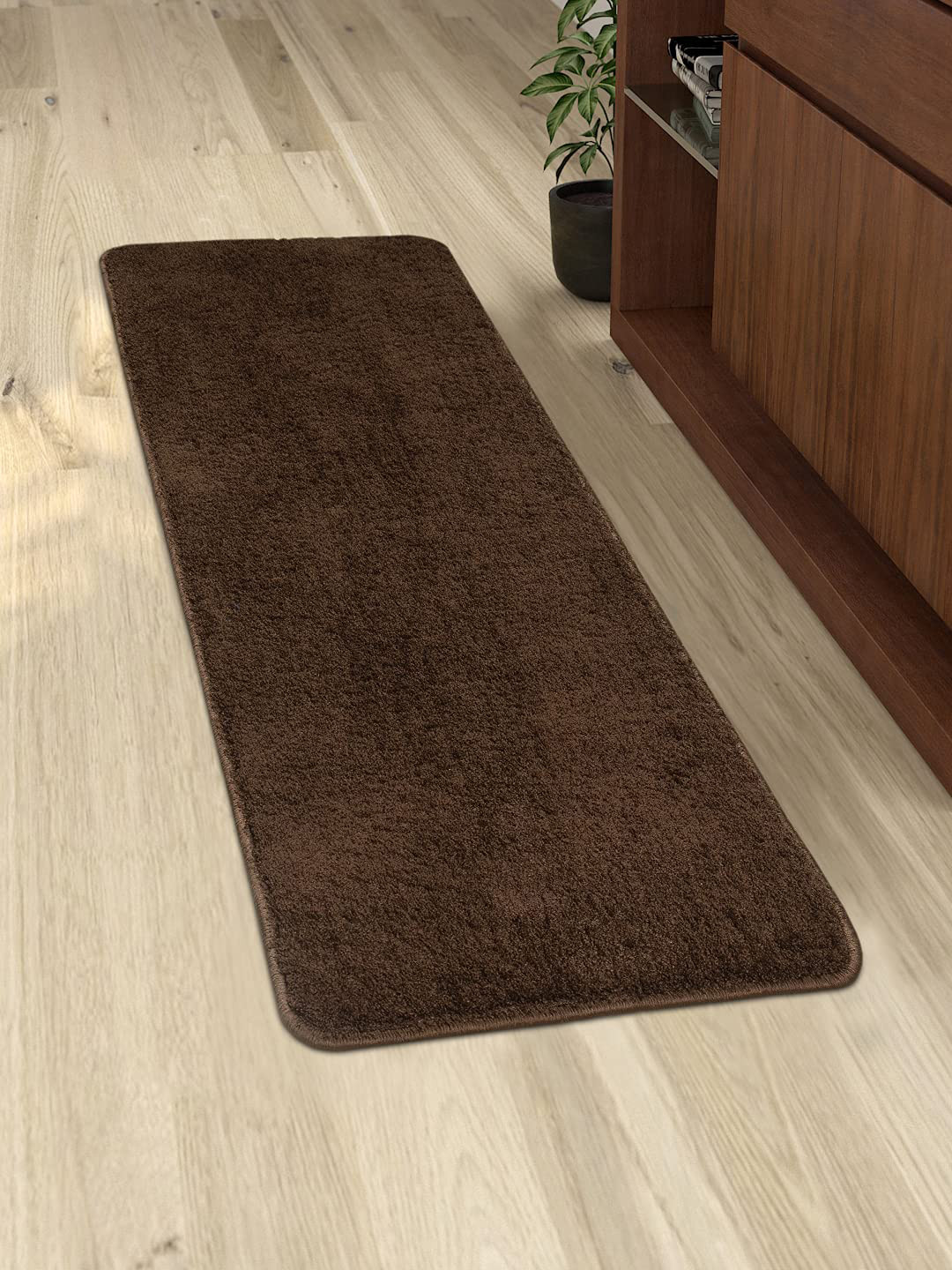 Saral Home Brown Solid Cotton Anti-Skid Bed Runners