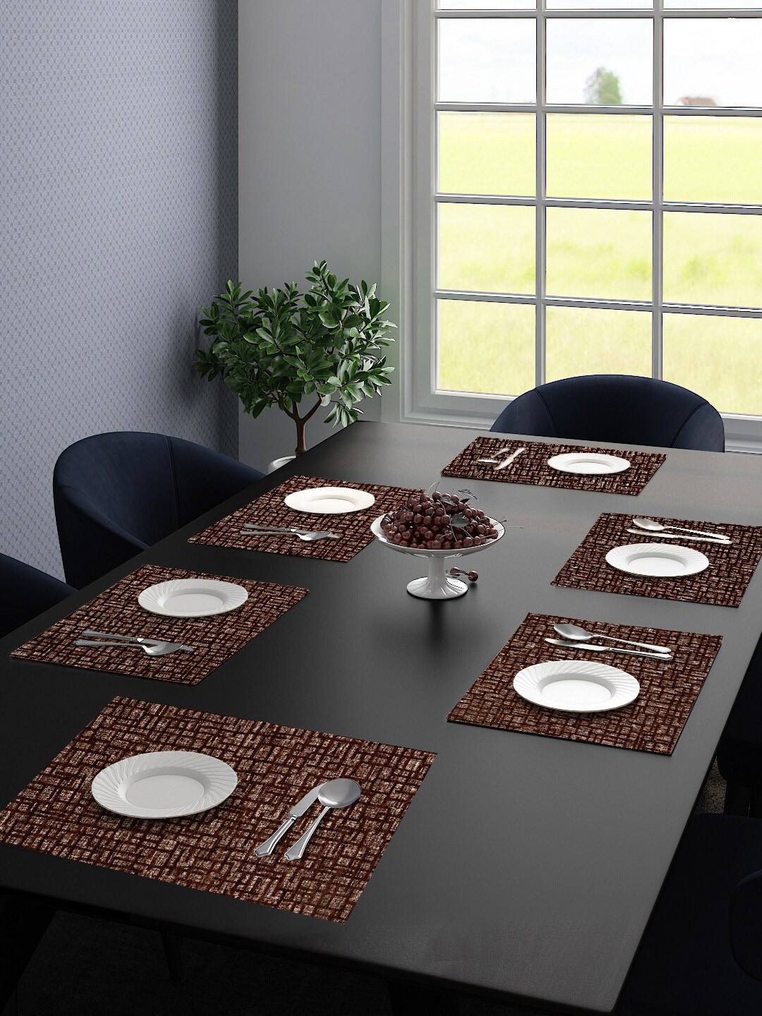 Saral Home Set Of 6 Brown Printed Dining Table Placemats