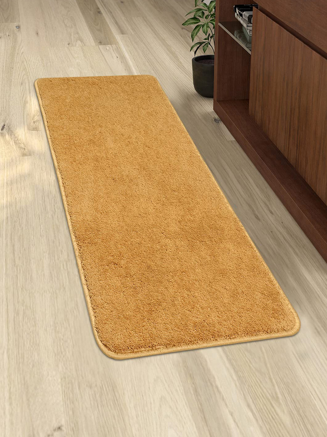 Saral Home Gold-Color Solid Anti-Skid Pure Cotton Floor Runners