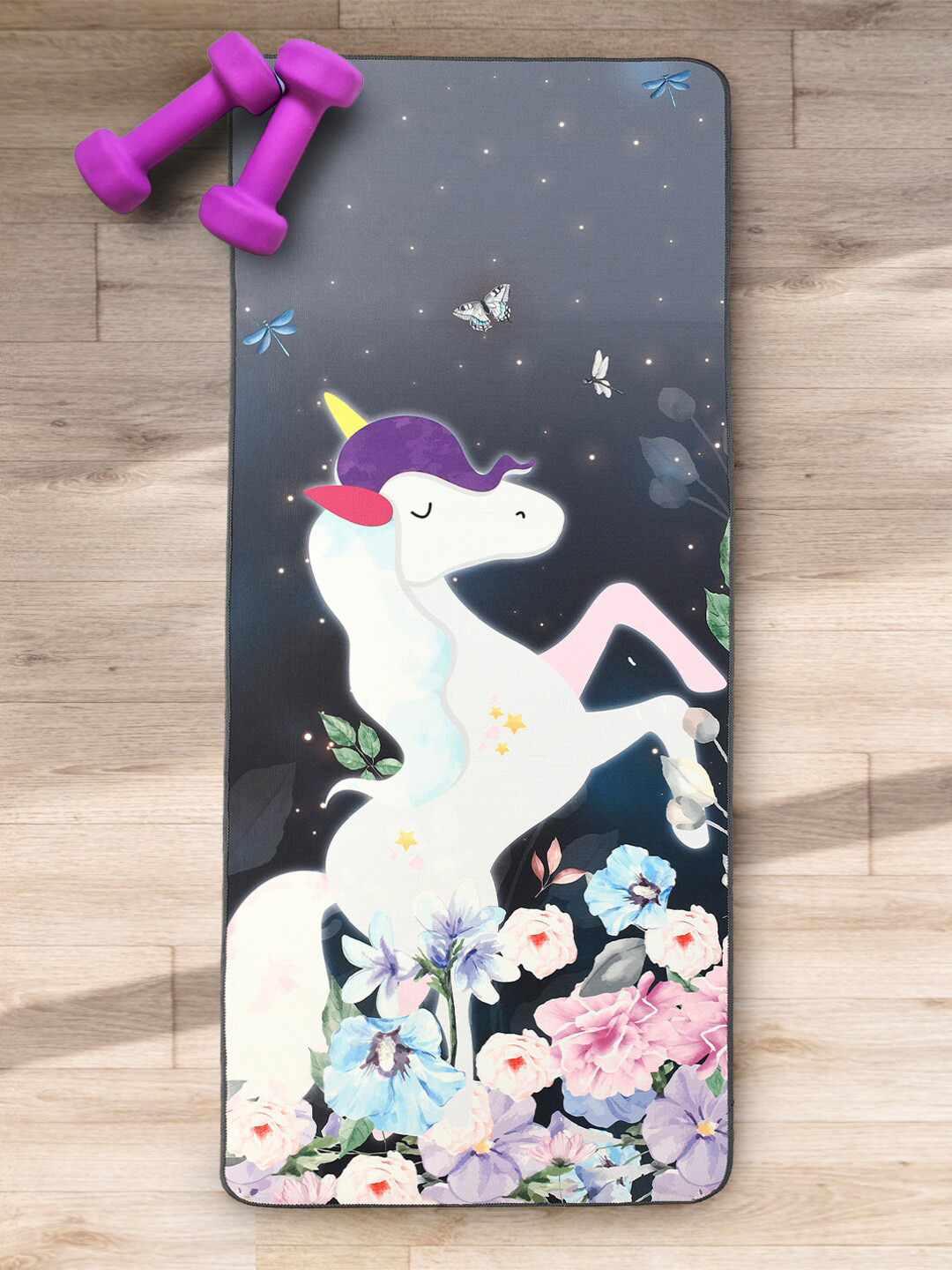 Saral Home Grey & White Unicorn Soft Printed Anti-Skid Yoga Mat