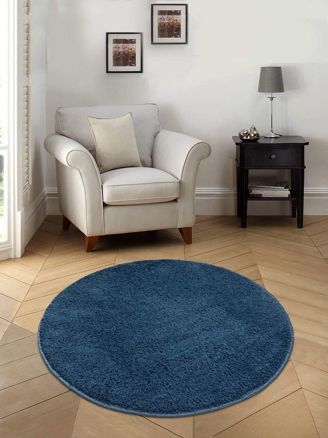 Saral Home Blue Solid Anti-Skid Round Floor Mats & Dhurries
