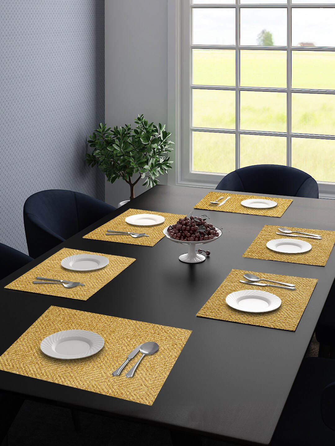 Saral Home Gold Set Of 6 Geometric Textured Table Placemats 34X45 CM