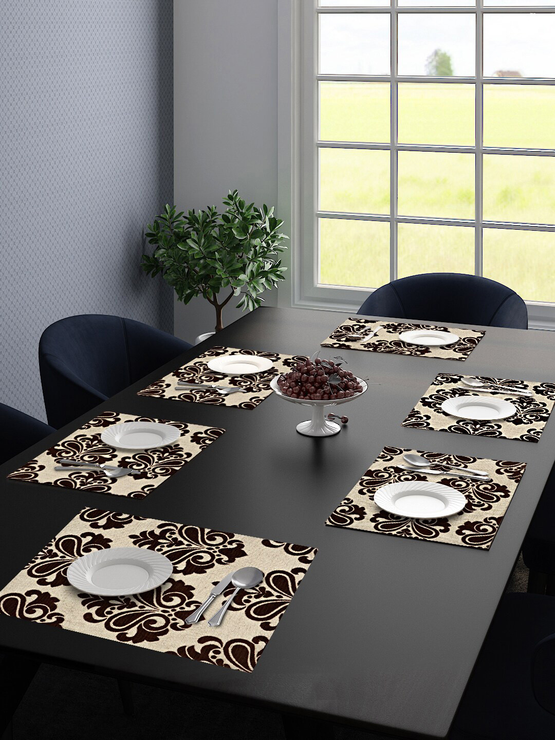 Saral Home Set Of 6 Cream & Brown Printed Table Placemats 34X45 CM