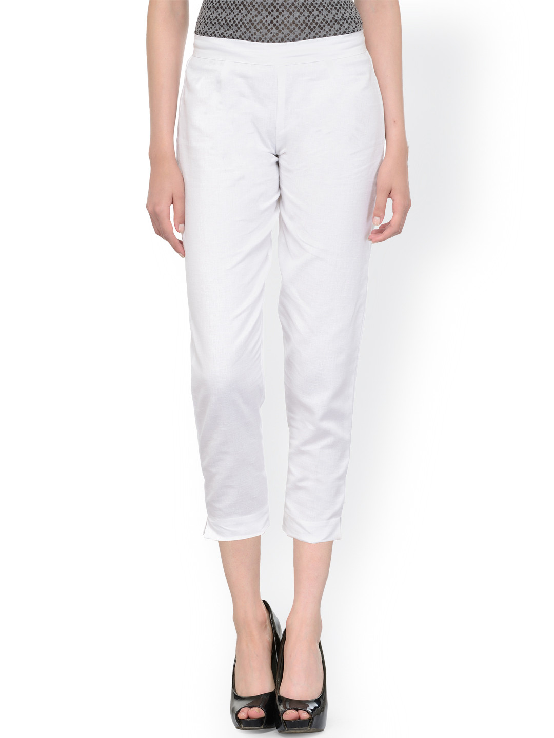 Bitterlime Women White Relaxed Regular Fit Solid Regular Trousers