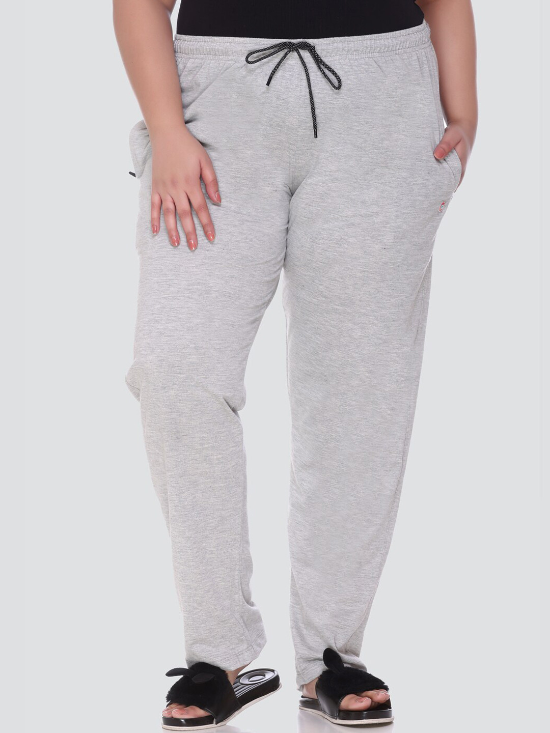 CUPID Women Grey Solid Cotton Lounge Plus size Pants
