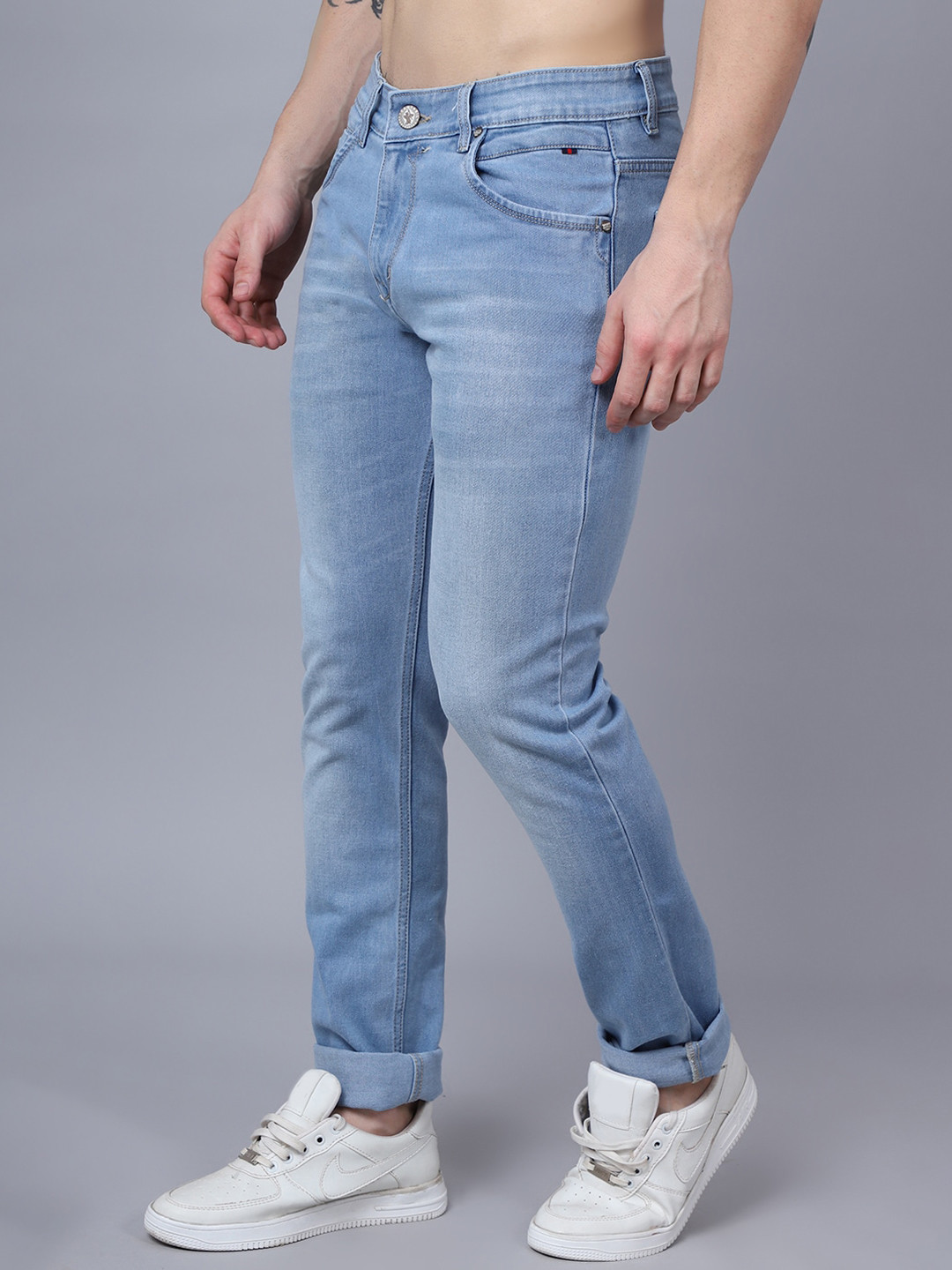 Cantabil Men Blue Low Distress Light Fade Jeans