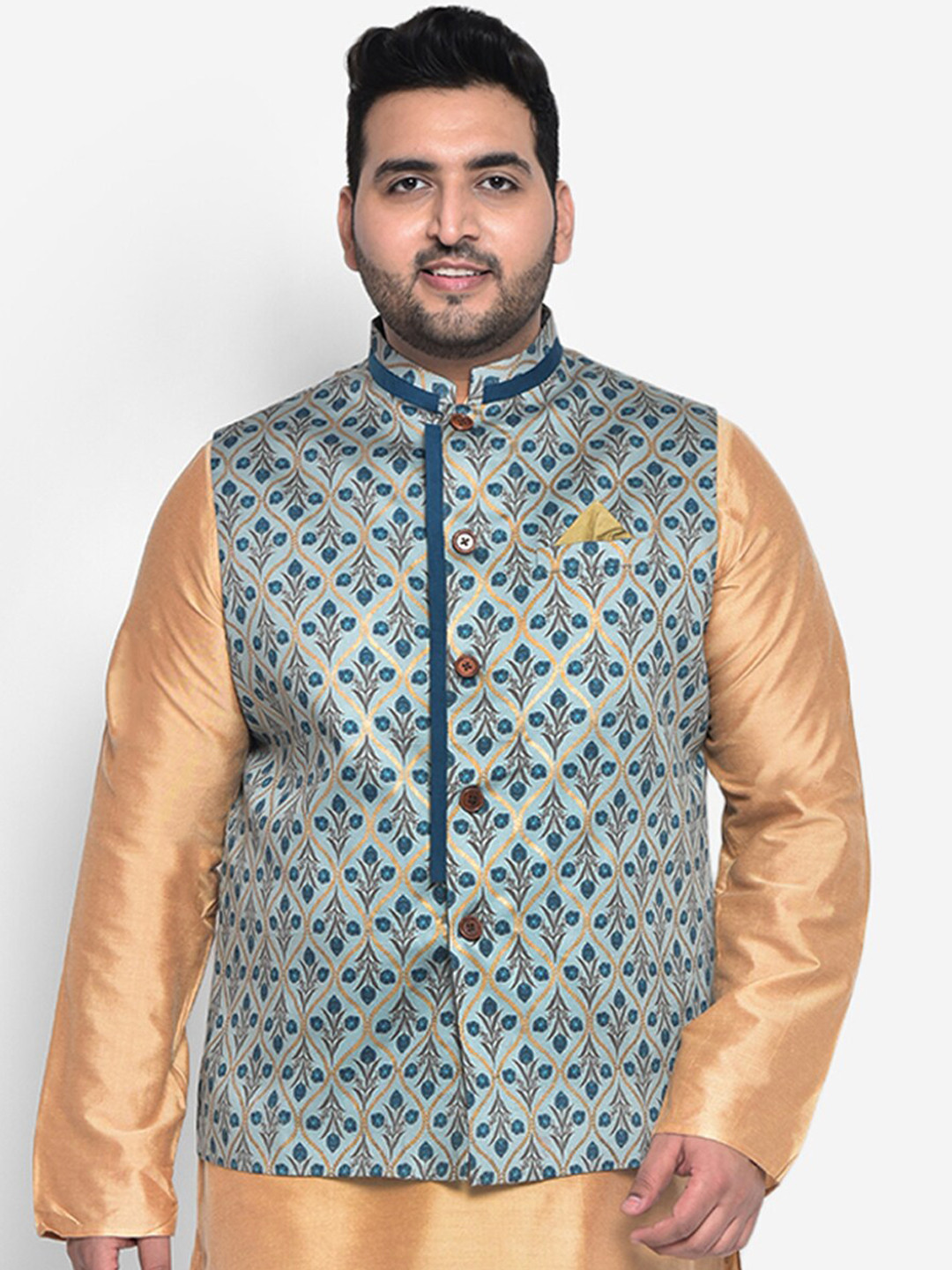 KISAH PLUS Men Blue Printed Nehru Jackets